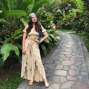 Cream tie front pants